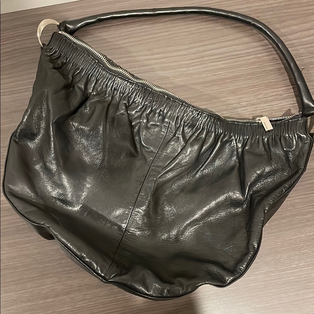 Perlina Black Hobo Bag Soft Leather Crescent Shape